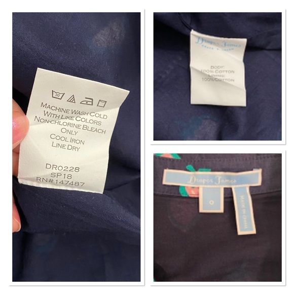 Draper James Navy Blue Pink & Green Strawberry Print Shirt Dress, Size 0 - Picture 16 of 16